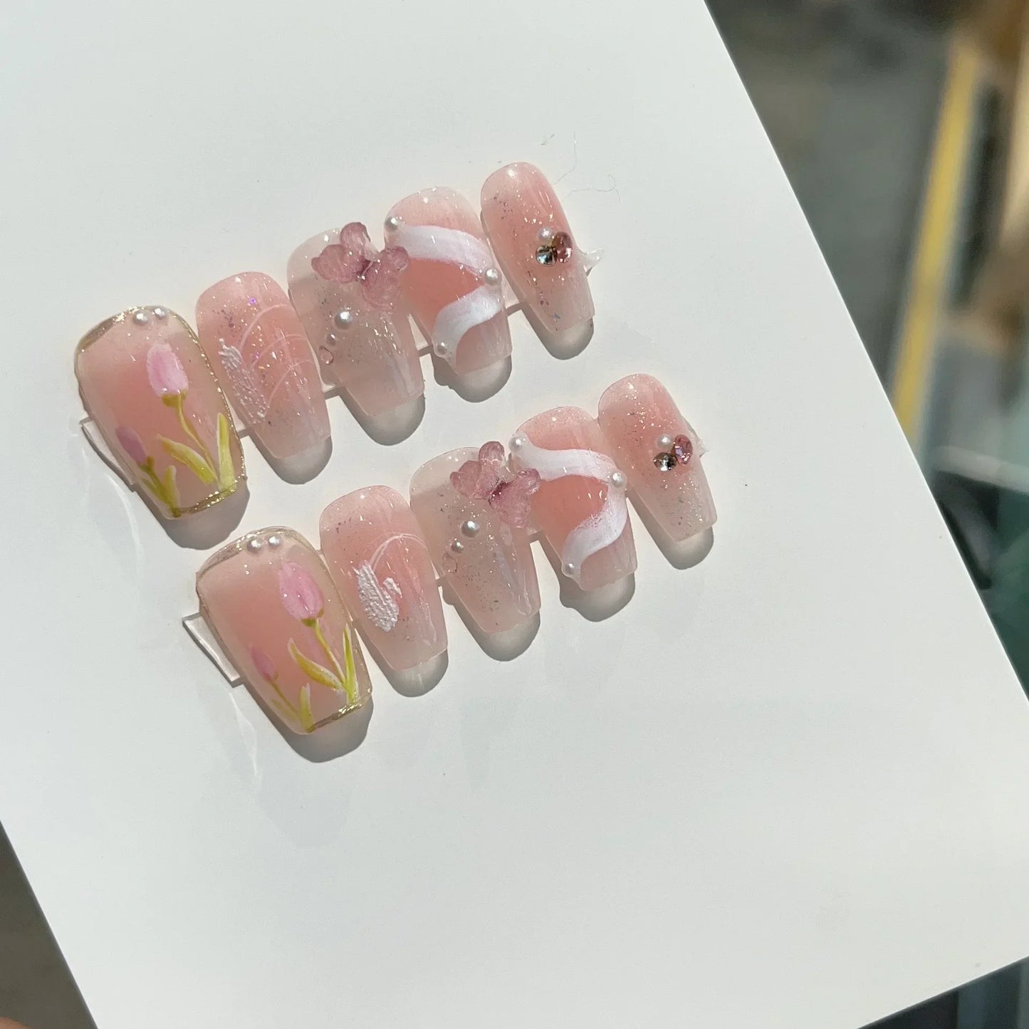 A017 - Cute And Sweet Luxury Hand-made Press On Nails - Mellifluous
