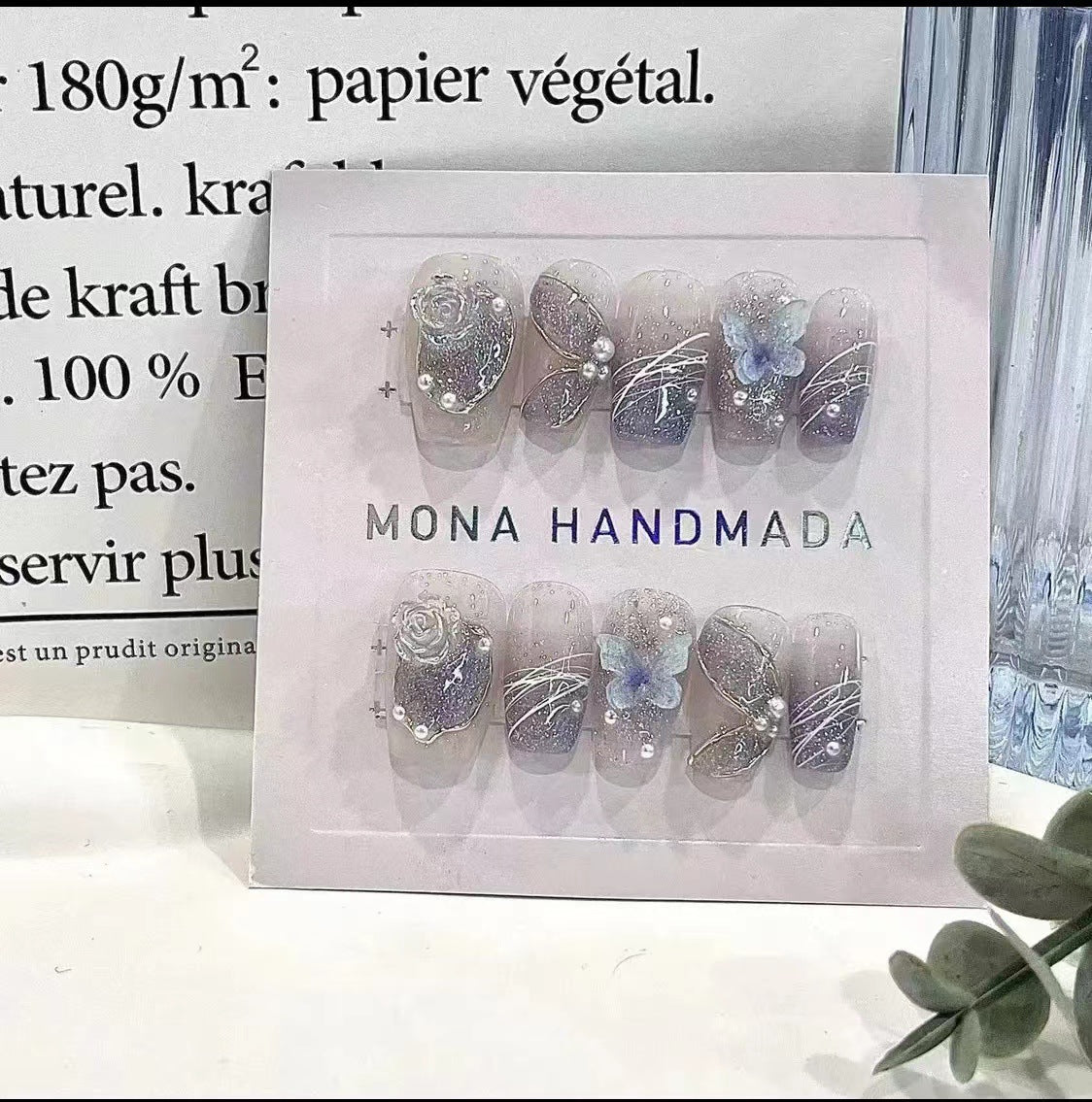 A004 -  Cute And Sweet Luxury Hand-made Press On Nails - Rose Quartz