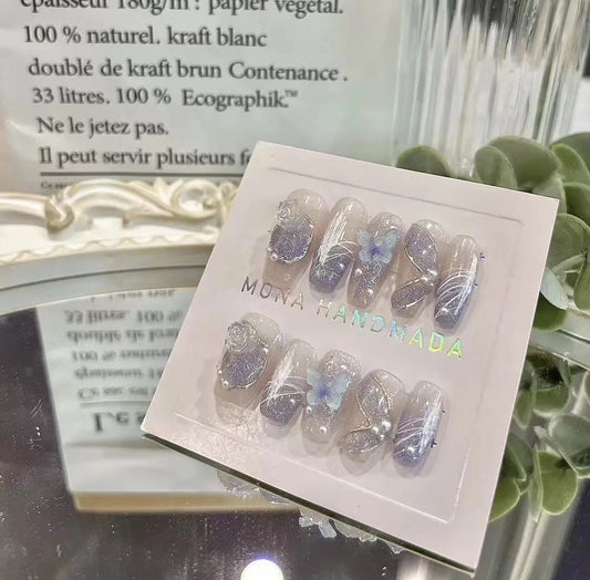 A004 -  Cute And Sweet Luxury Hand-made Press On Nails - Rose Quartz