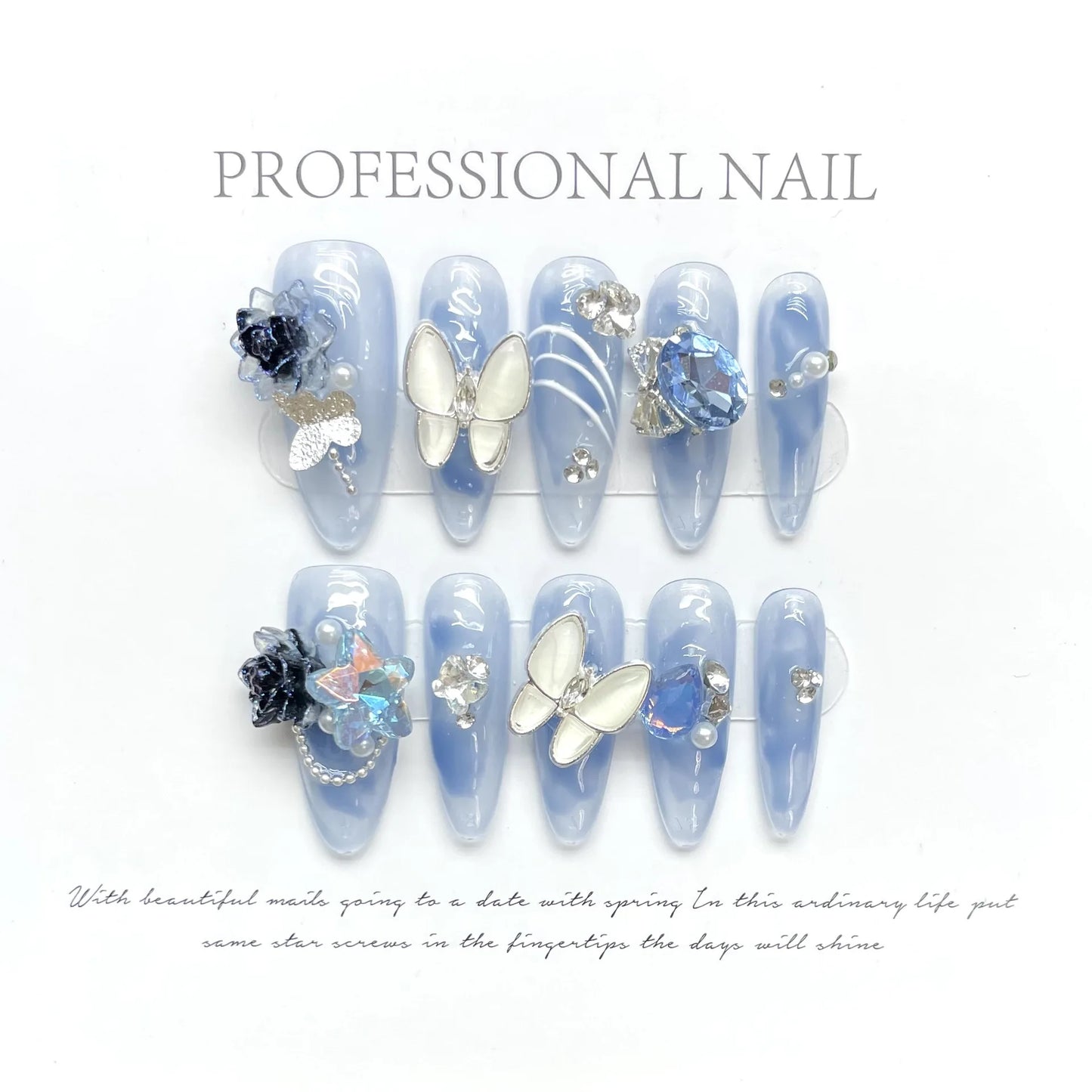 A023 - Cute And Sweet Luxury Hand-made Press On Nails - Serenity