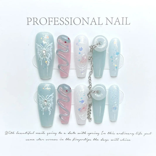 A021 - Cute And Sweet Luxury Hand-made Press On Nails - Incandescent
