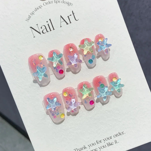 A014- Cute And Sweet Luxury Hand-made Press On Nails - Gradient Fairy